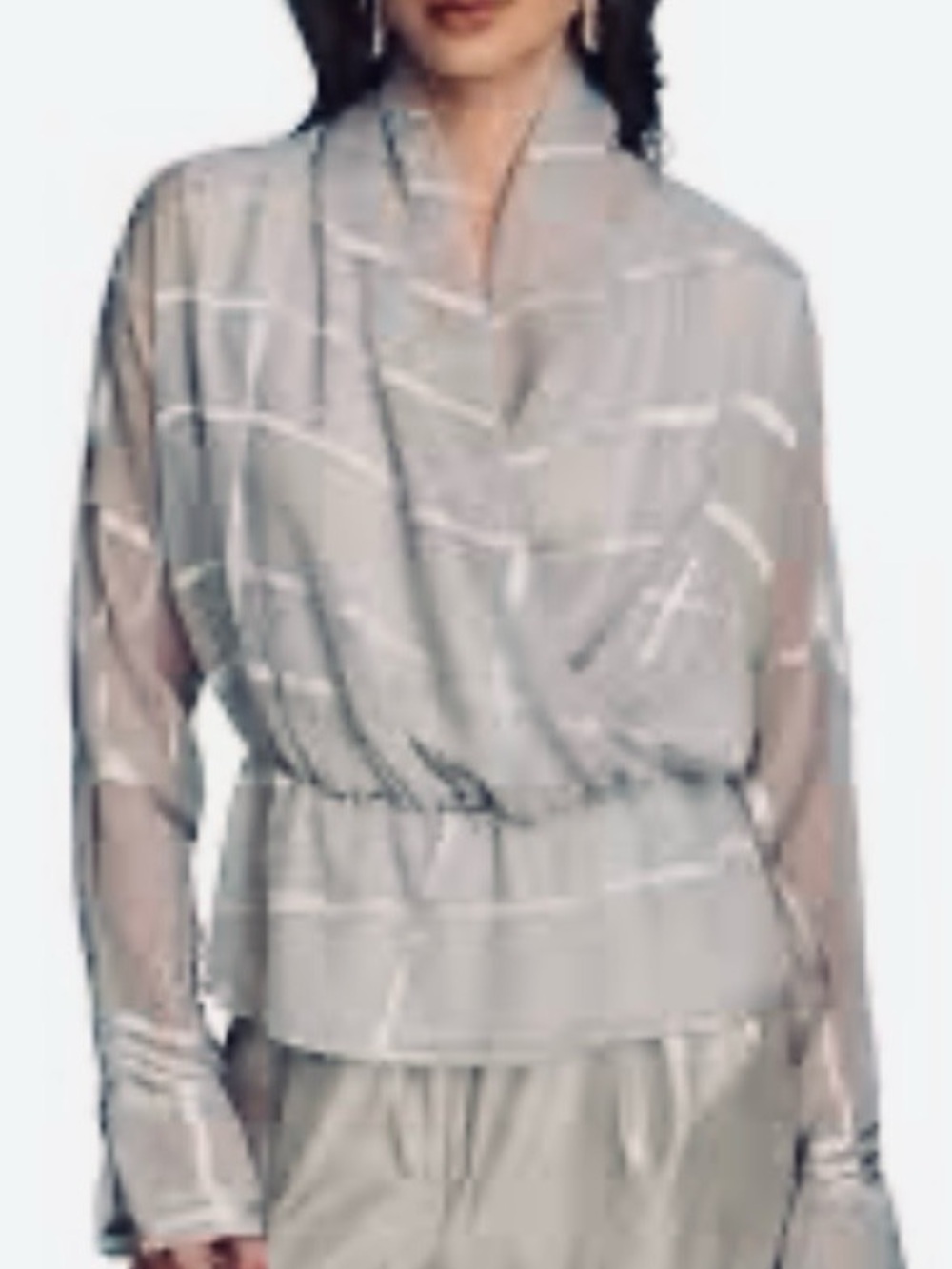 Donna Karan Sheer Mock Wrap Blouse
